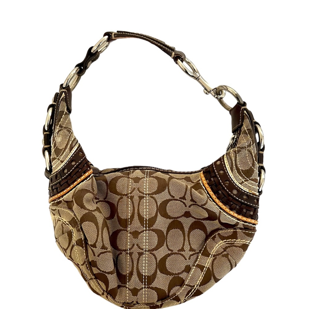 Coach Signature Brown Leather Trim Brown Hobo